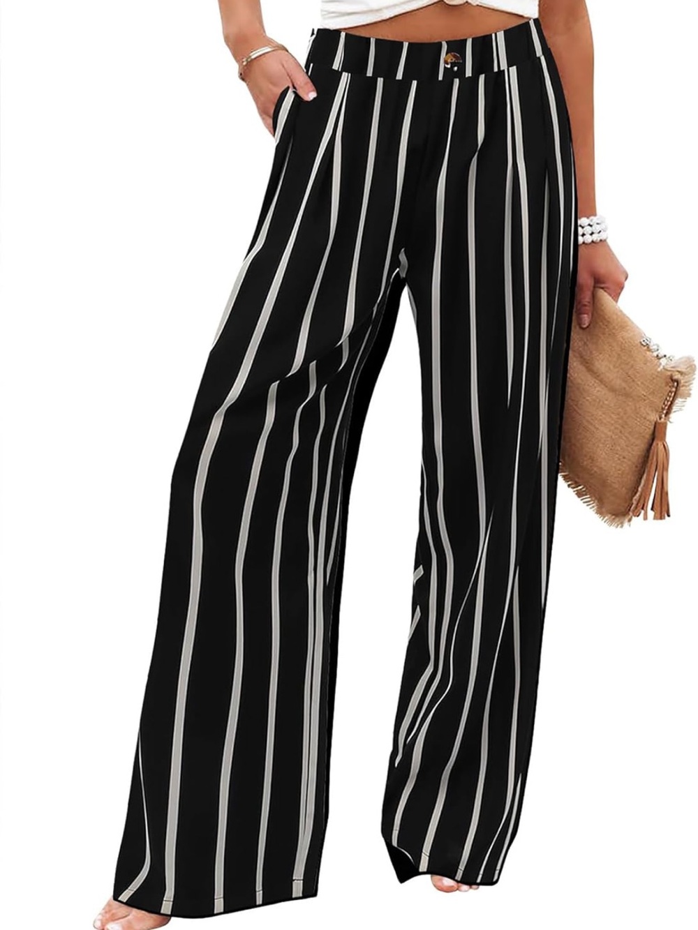Amazon Black and White Vertical Stripe Wide-Leg Pants